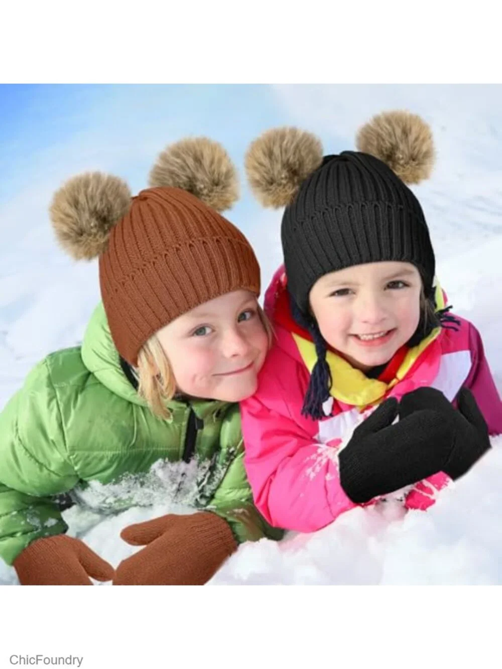 Toddler Hat and Glove Set, 3 Pcs Winter Knitted Beanie Mittens with Bow for